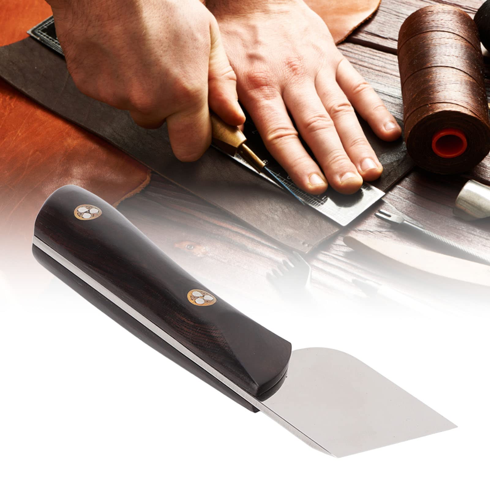 Cuchillo profesional para cortar cuero, acero en polvo con alto contenido de carbono y mango de sándalo de primera calidad, para manualidades en cuero, herramienta de corte