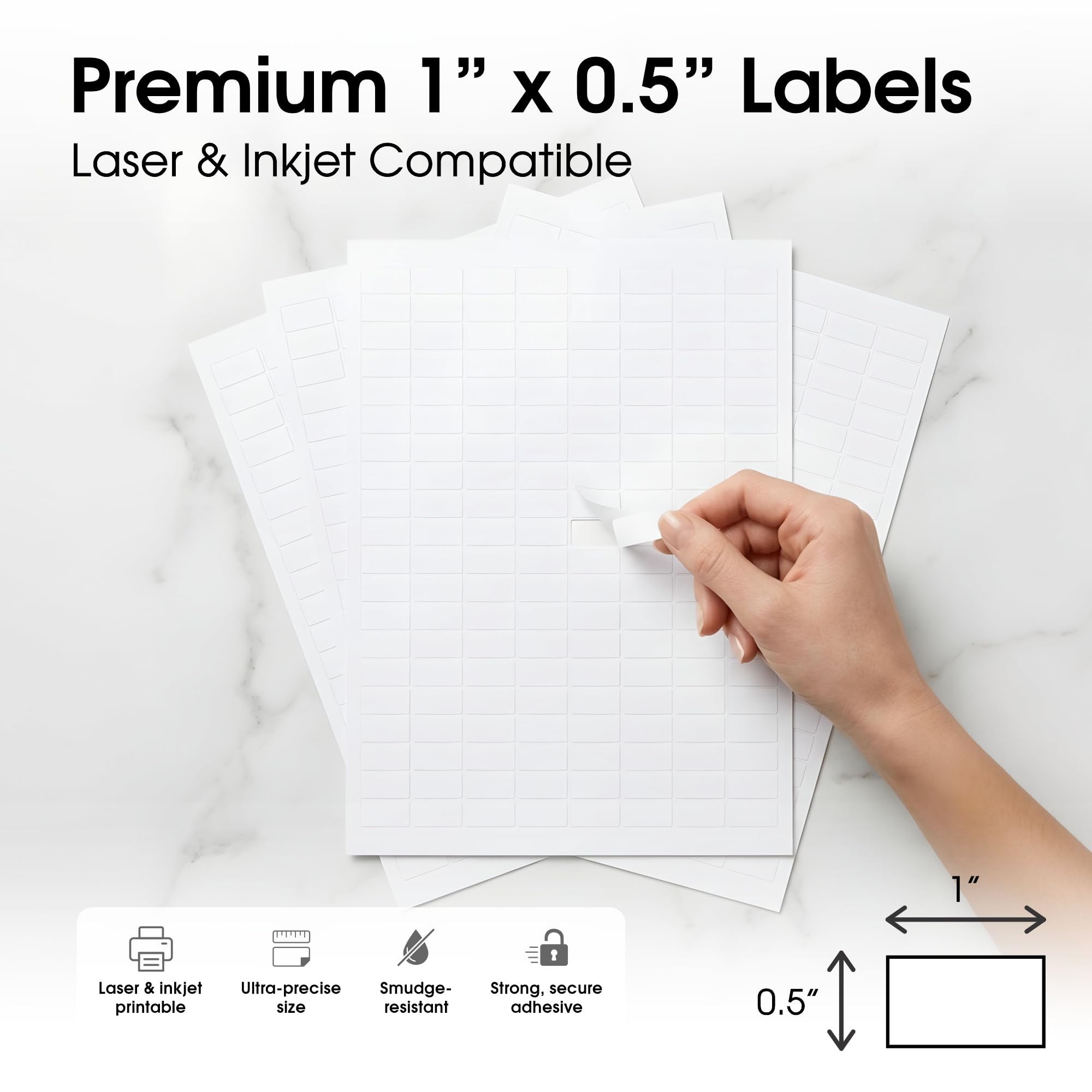 Spartan Industrial Etiquetas imprimibles láser y de inyección de tinta, calcomanías blancas de código de barras de 1 x 0.5 pulgadas, 500 hojas, 80000 etiquetas en total para etiquetado de inventario,