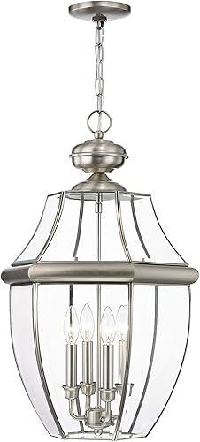 Miniatura 3 de Livex Lighting 2357-91 Monterey - Farol colgante para exteriores con 4 luces, níquel cepillado