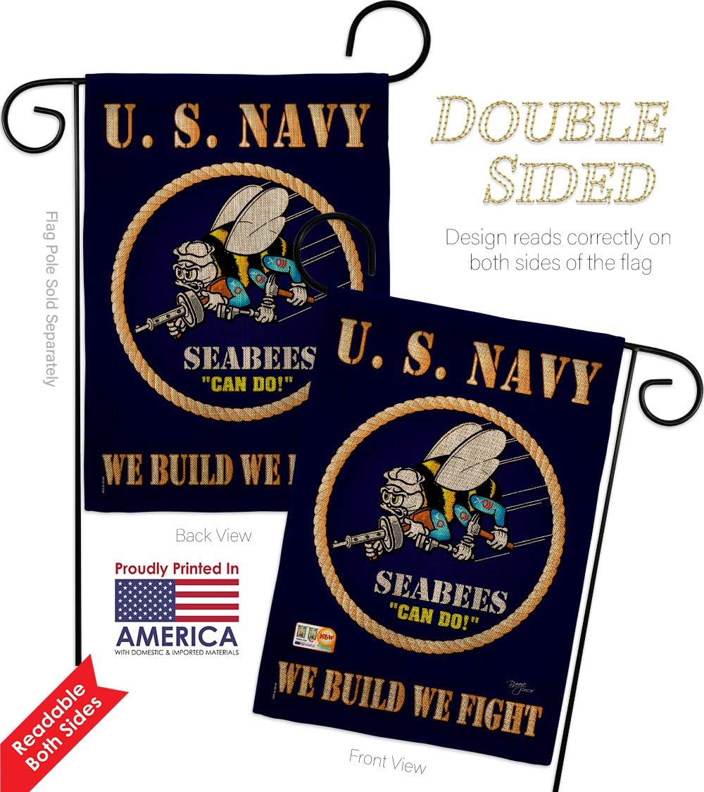 Breeze Decor Sea Bees Burlap Garden Flag Armed Forces USN Seabee United State American Military Veteran Retire Official Small Decorative Gift Yard House Banner Double-Sided Made in USA 13 X 18.5