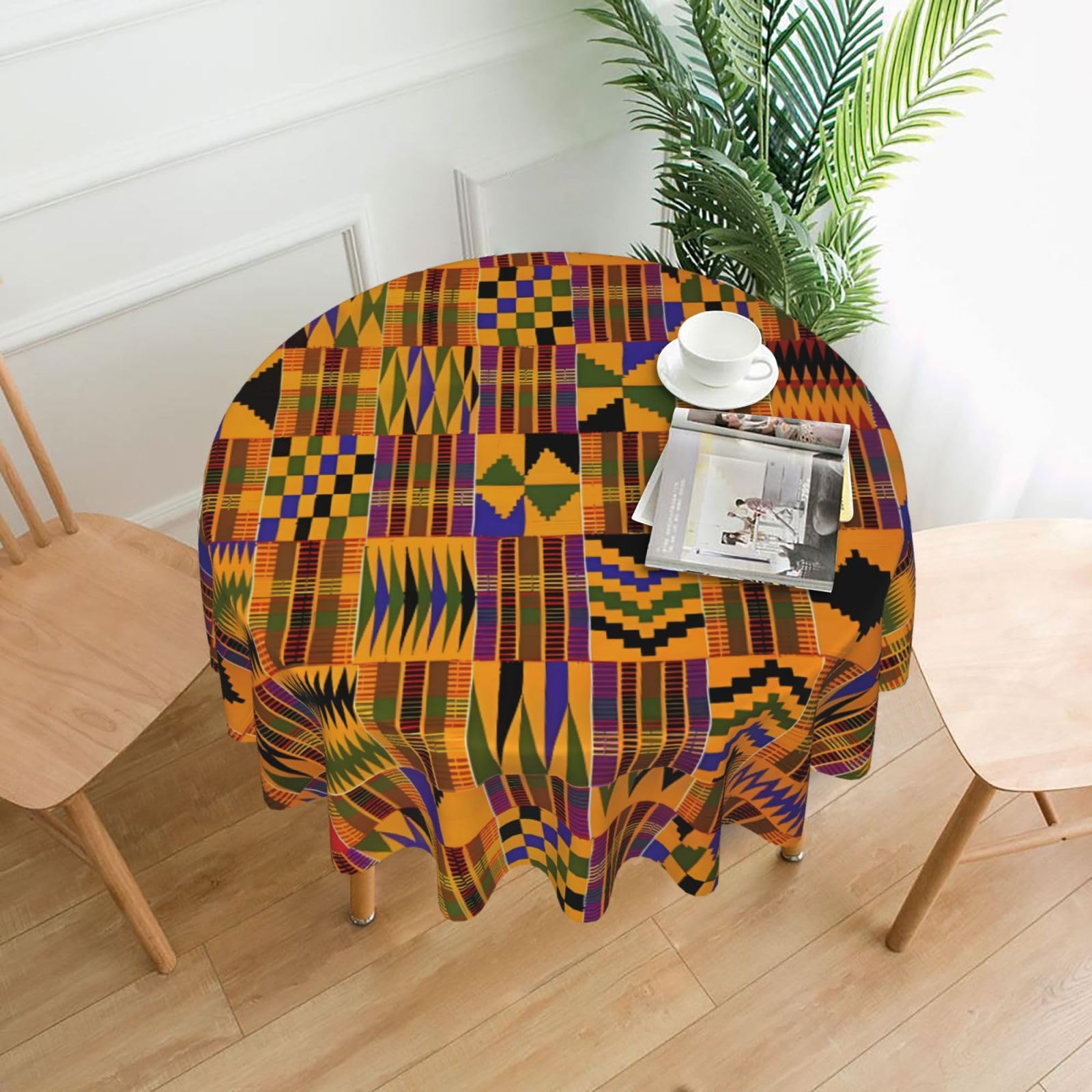 HJFCZH African Tribal Ethnic Texture Prints Round Decorative Tablecloth 60in - High-Grade Polyester Throw for Dinners, Weddings & Everyday Use