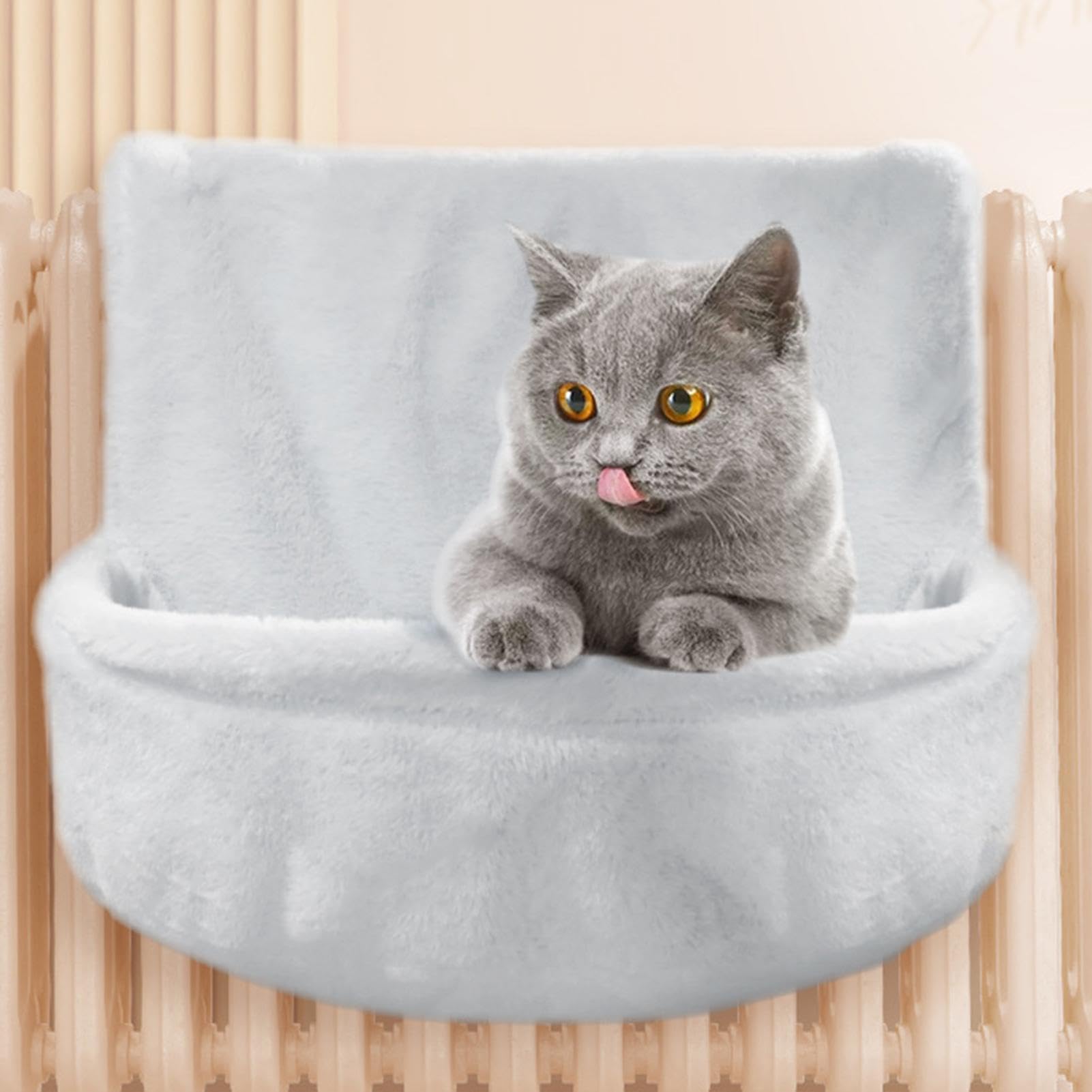 Alféizar de ventana para banco de gatos, hamaca para gatos, hamaca para | gatos con respaldo de silla, saco de con marco de cama de metal, resistente y segura, cálida y acogedora felpa