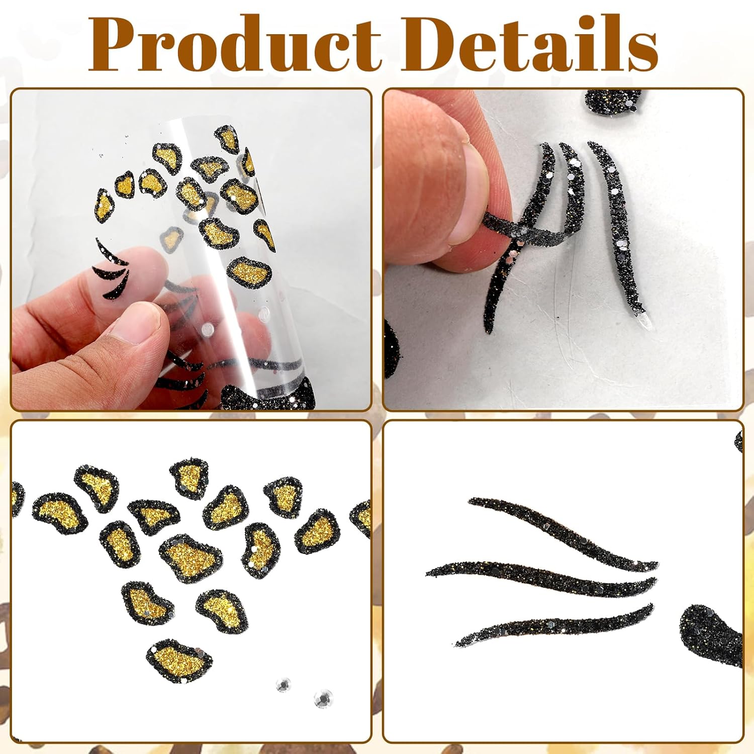 Thinp 2 Pcs Cheetah Face Stickers, Halloween Temporary Tattoo Sticker Self-Adhesive Leopard Face Stickers Glitter Faces Gems Jewels Halloween Decorations for Festival Makeup Party Cosplay Accessories