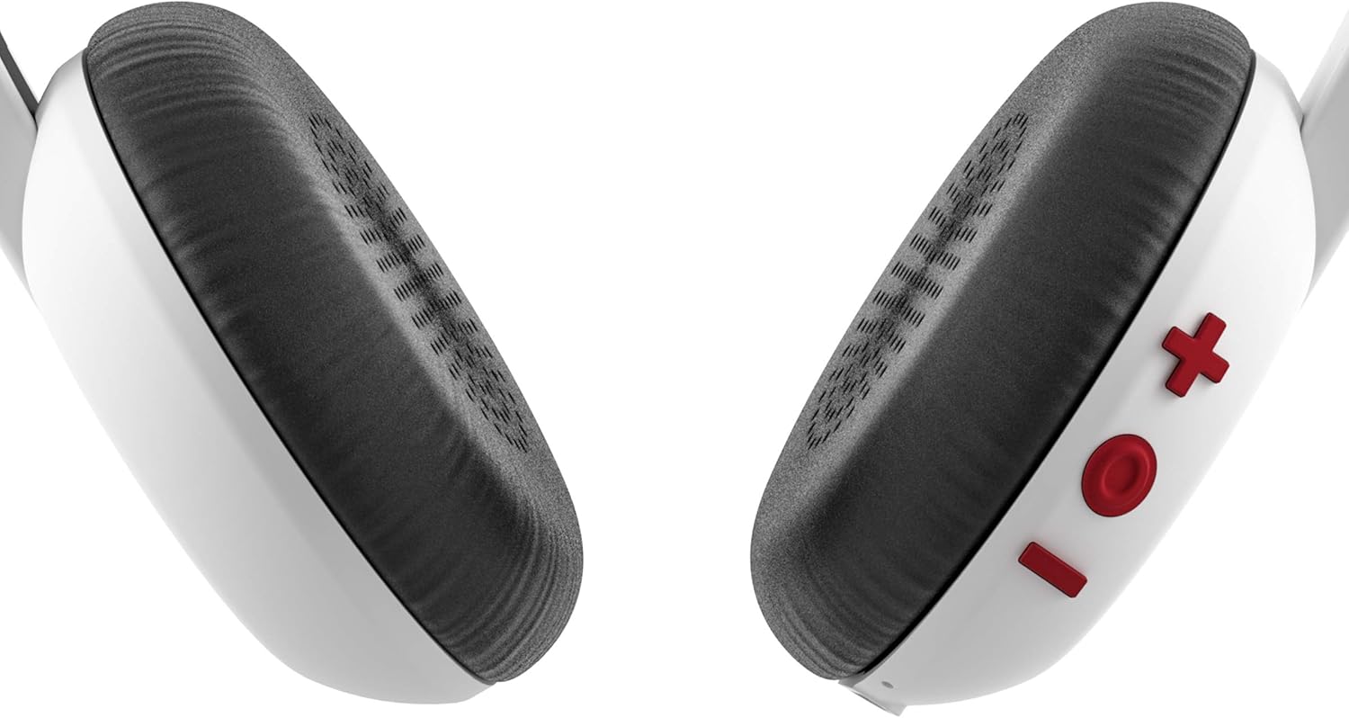 Skullcandy Uproar Bluetooth Wireless On-Ear Headphones with Built-In Microphone and Remote, 10-Hour Rechargeable Battery, Soft Synthetic Leather Ear Pillows for Comfort, White/Gray/Red