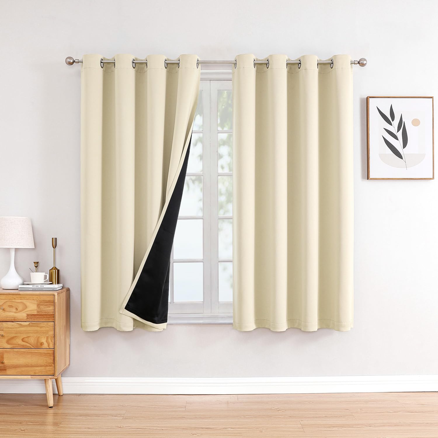 ChrisDowa 100% Blackout Curtains 54 inch Long for Bedroom with Black Liner, 2 Thick Layers Total Blackout Thermal Insulated Grommet Window Curtains 2