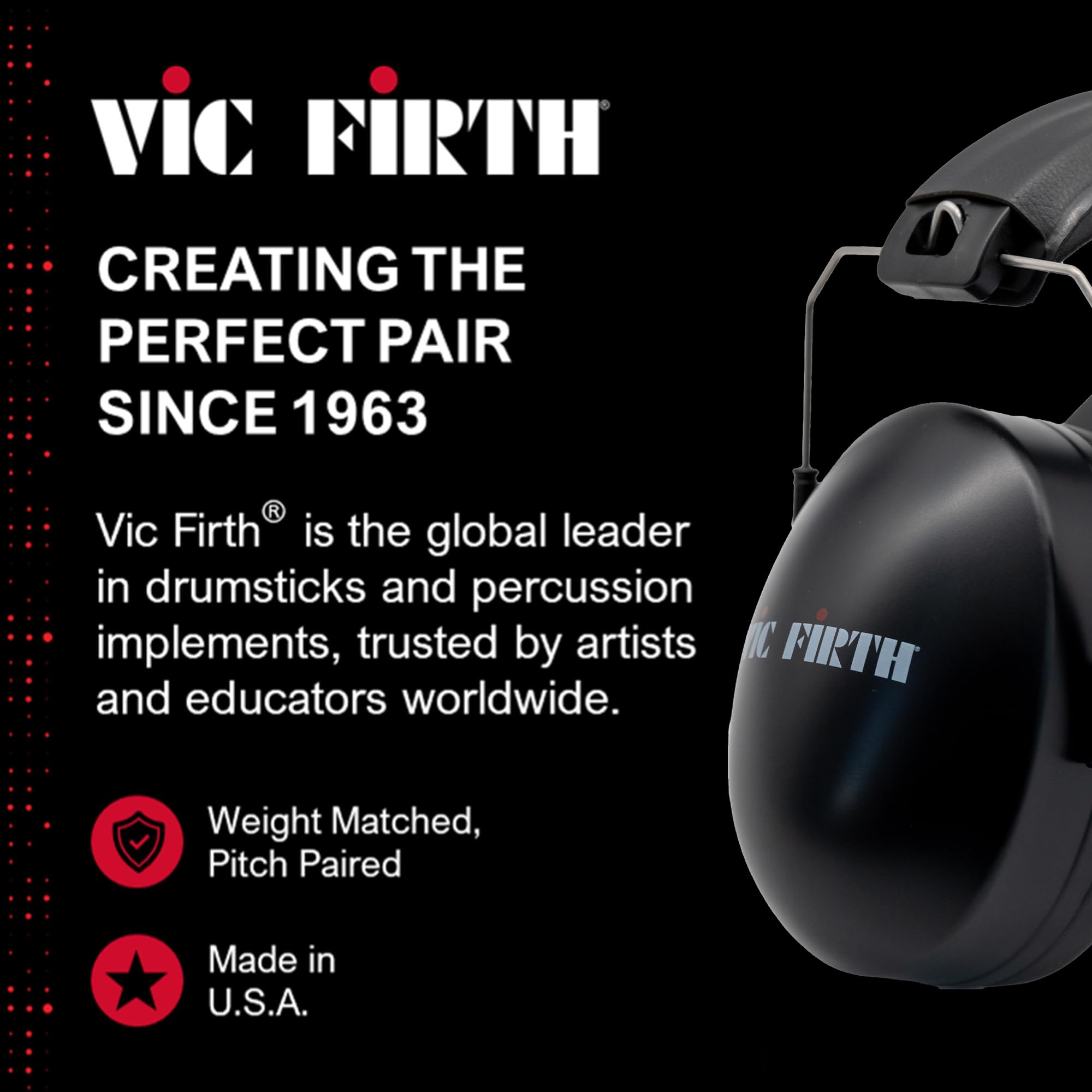 VIC FIRTH - DB23 - Ochronne słuchawki nauszne 25 dB - lekka redukcja szumów z wyściełaną opaską i torbą