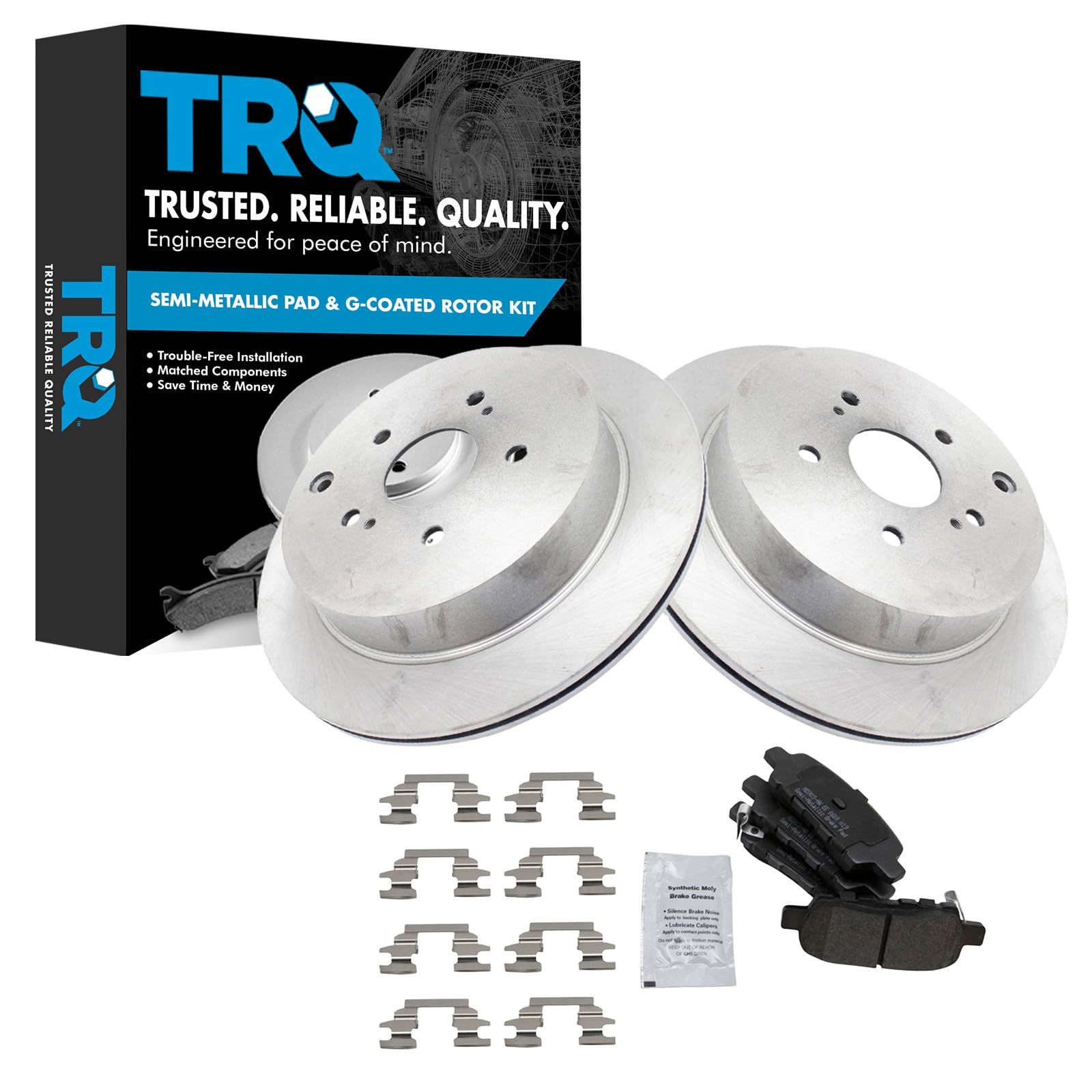 TRQ Rear Brake Pad and Rotor Set Semi Metallic Rotors Compatible with 2009-2013 Suzuki Grand Vitara