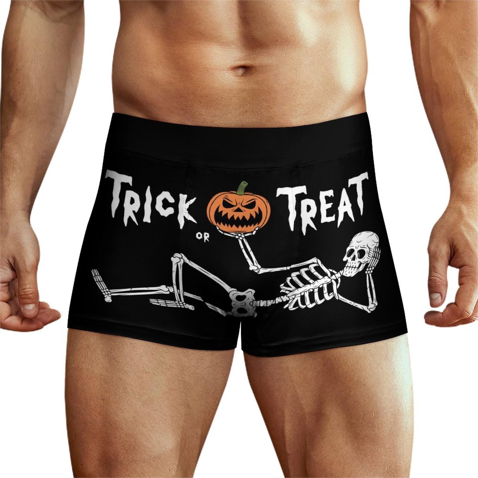 Niapessel Men's Boxer Briefs, Men's Underwear Boxer Brief, Breathable Novelty Boxers Briefs for Men, Funny Halloween Skeleton, L