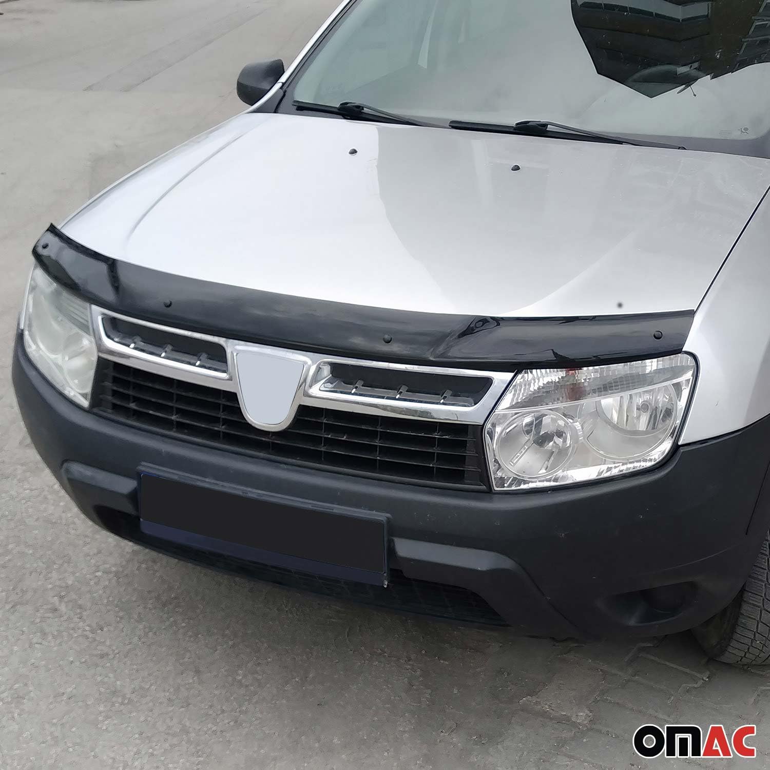 OMAC Motorhaube Deflektor Insekten Steinschlagschutz kompatibel mit Dacia Duster 2010-17 Dunkel