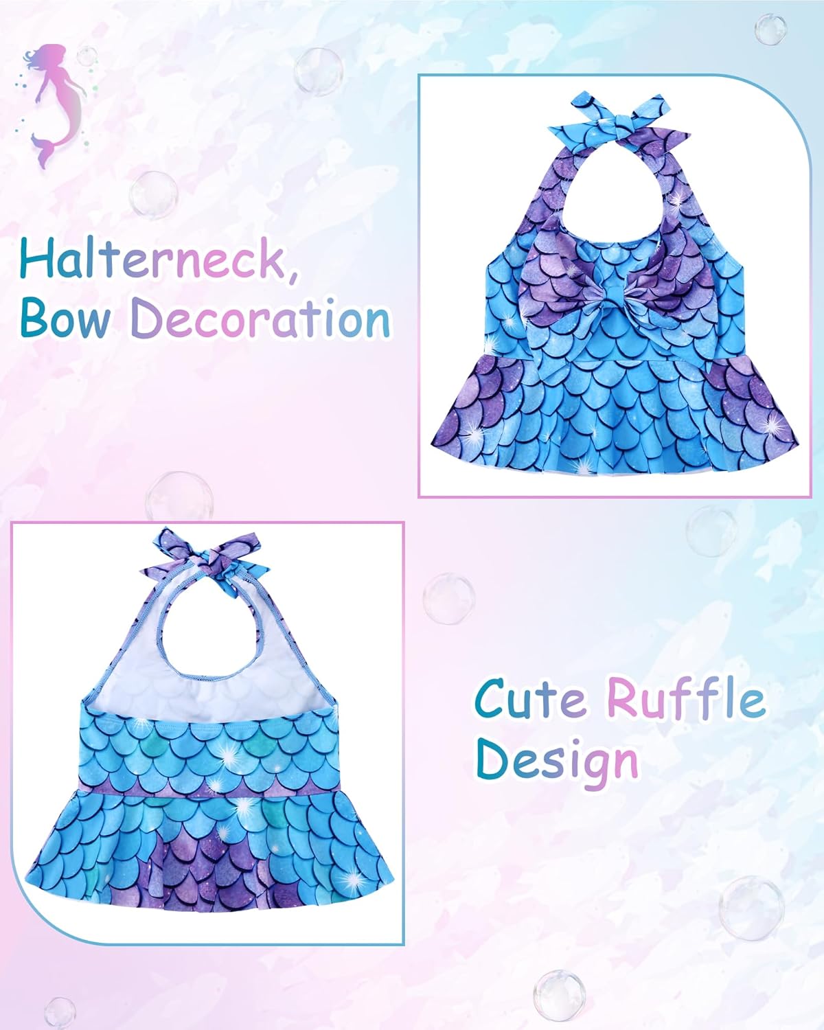 Girls Mermaid Swimsuit Kids 3PCS Halter Bikini with Bow Cute Beach Bathing Suit 4-10Y - Image 5