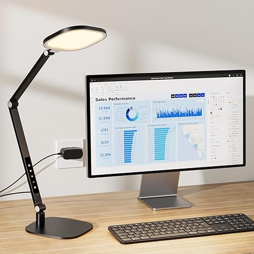 Miniatura 8 de Lámpara LED de escritorio para oficina en casa, iluminación de zoom de computadora de 15 W con brazo oscilante, función de memoria y temporizador,