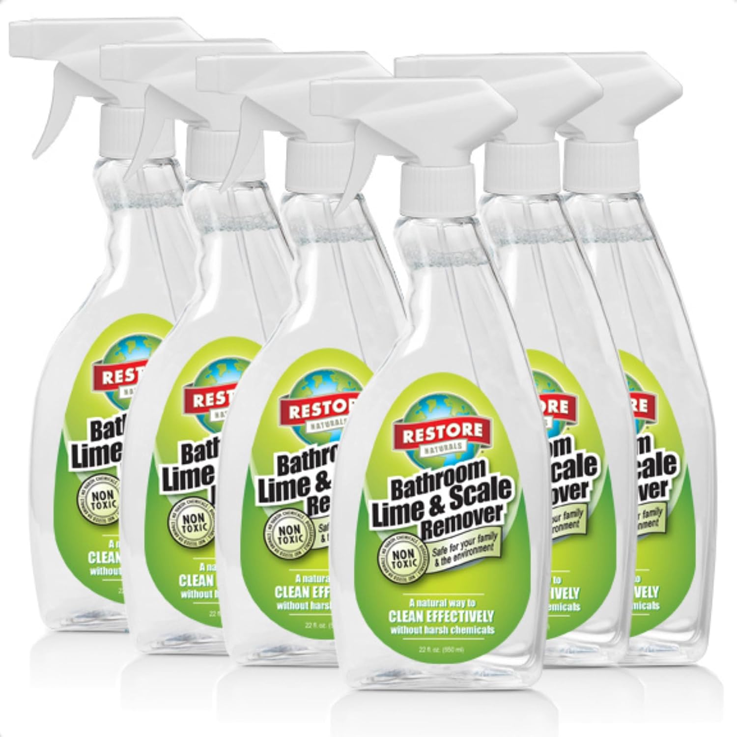 Restore Naturals Non Toxic Bathroom Cleaner - 22oz - Soap Scum Remover, Non Toxic Shower Cleaner, Plant Based Cleaning Products, Eco Friendly Cleaning Products - 6 Pack
