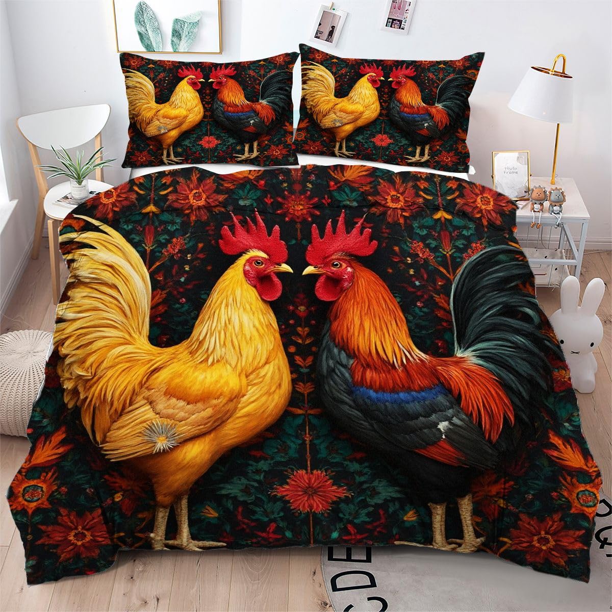 3-częściowy komplet pościeli 155 x 220 cm, kolorowy kran, komplet pościeli z mikrofibry, z zamkiem błyskawicznym, 2 poszewki na poduszkę 80 x 80 cm