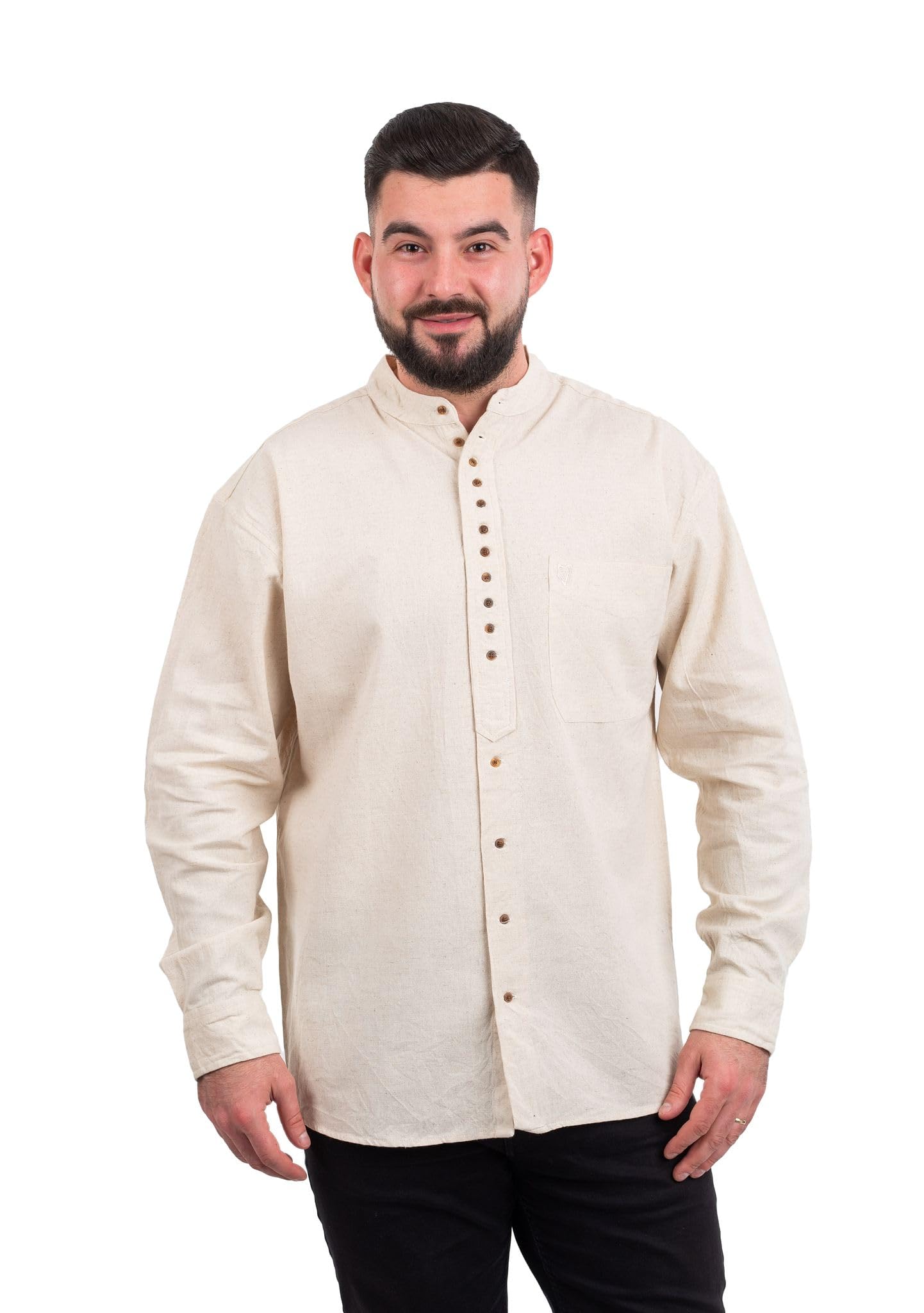 GaelSongIrish Grandfather Shirt for Mens - Vintage Cotton and Linen Long-Sleeve Ireland Traditional Shirt Collarless