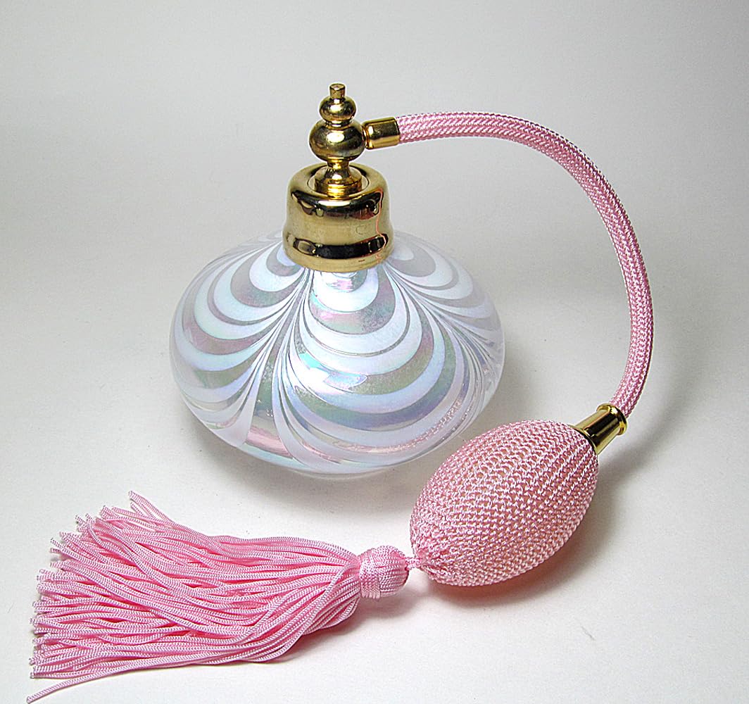 Alice-Aliya Art Hand Made Crystal Glass Perfume Cologne Refillable Empty Bottle With Pink Squeeze and Tassel atomizer Attachment.