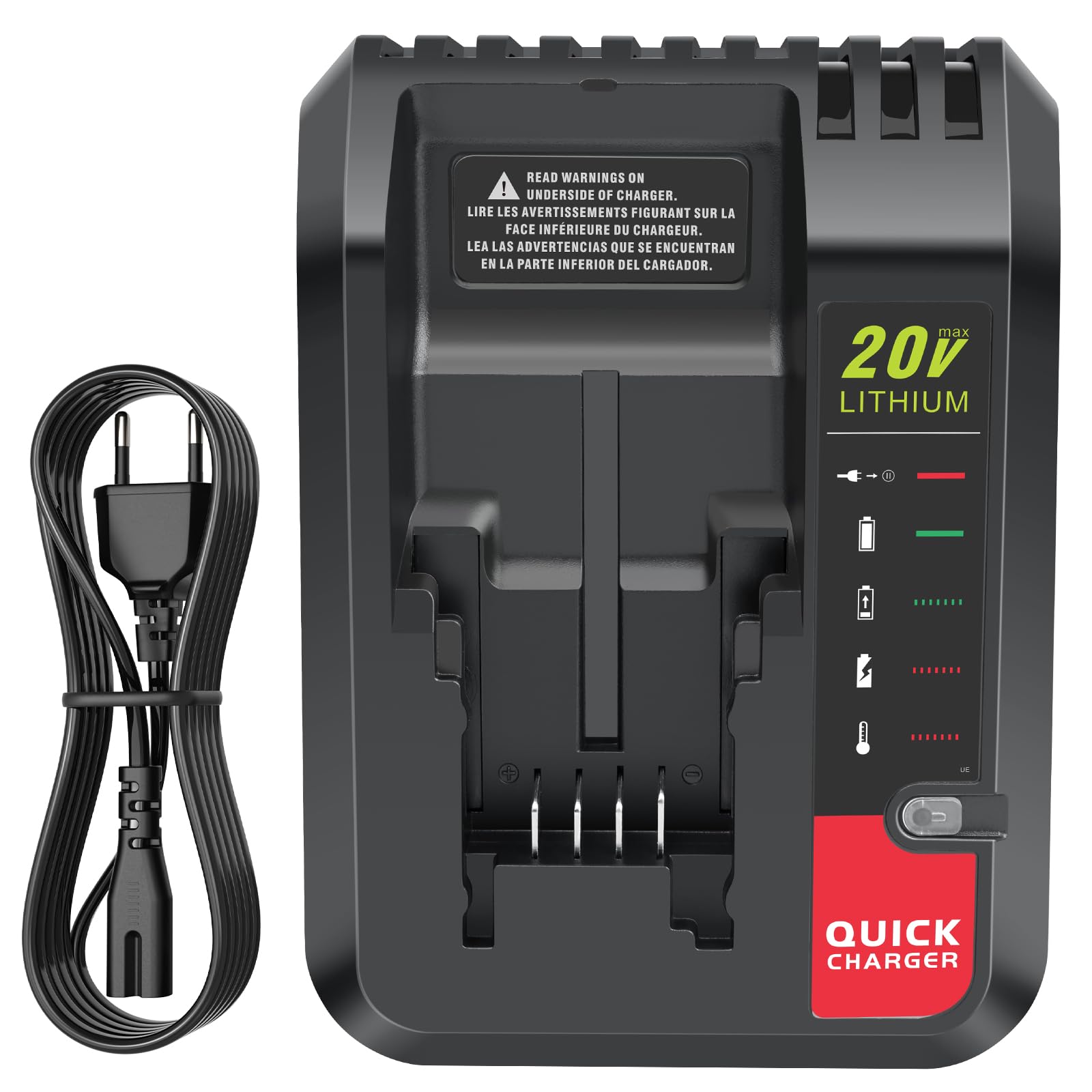 ASUNCELL Cargador de batería de ion de litio de 2 A, compatible con batería de litio Black+Decker, cargador rápido de 18 V