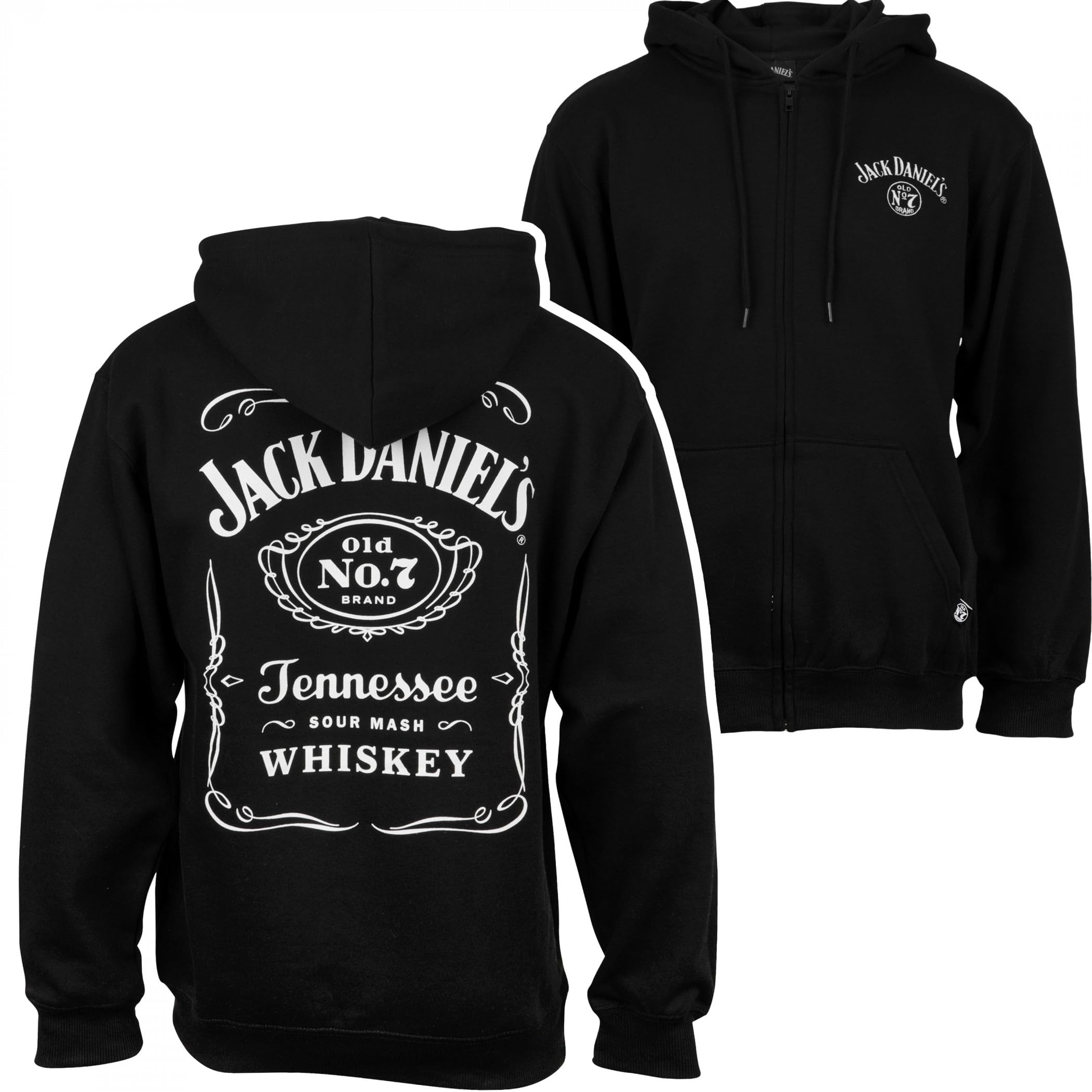 ChangesJack Daniel's Label Front and Back Print Zip-Up Hoodie