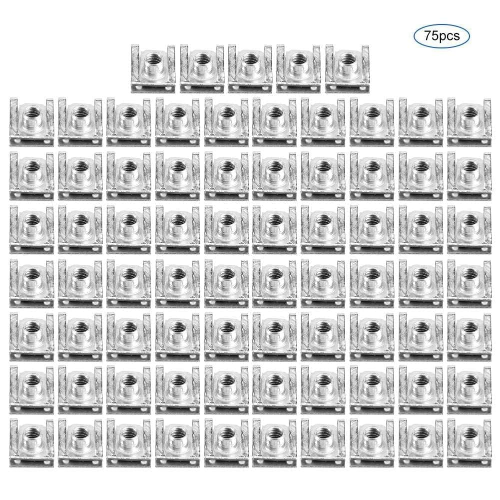 Aramox 75 pièces Clips en U M6 pour Carrosserie Moto et Auto, Écrous à Ressort pour Panneaux de Porte, Fixations pour Carénage et Tableau de Bord, Acier au Manganèse