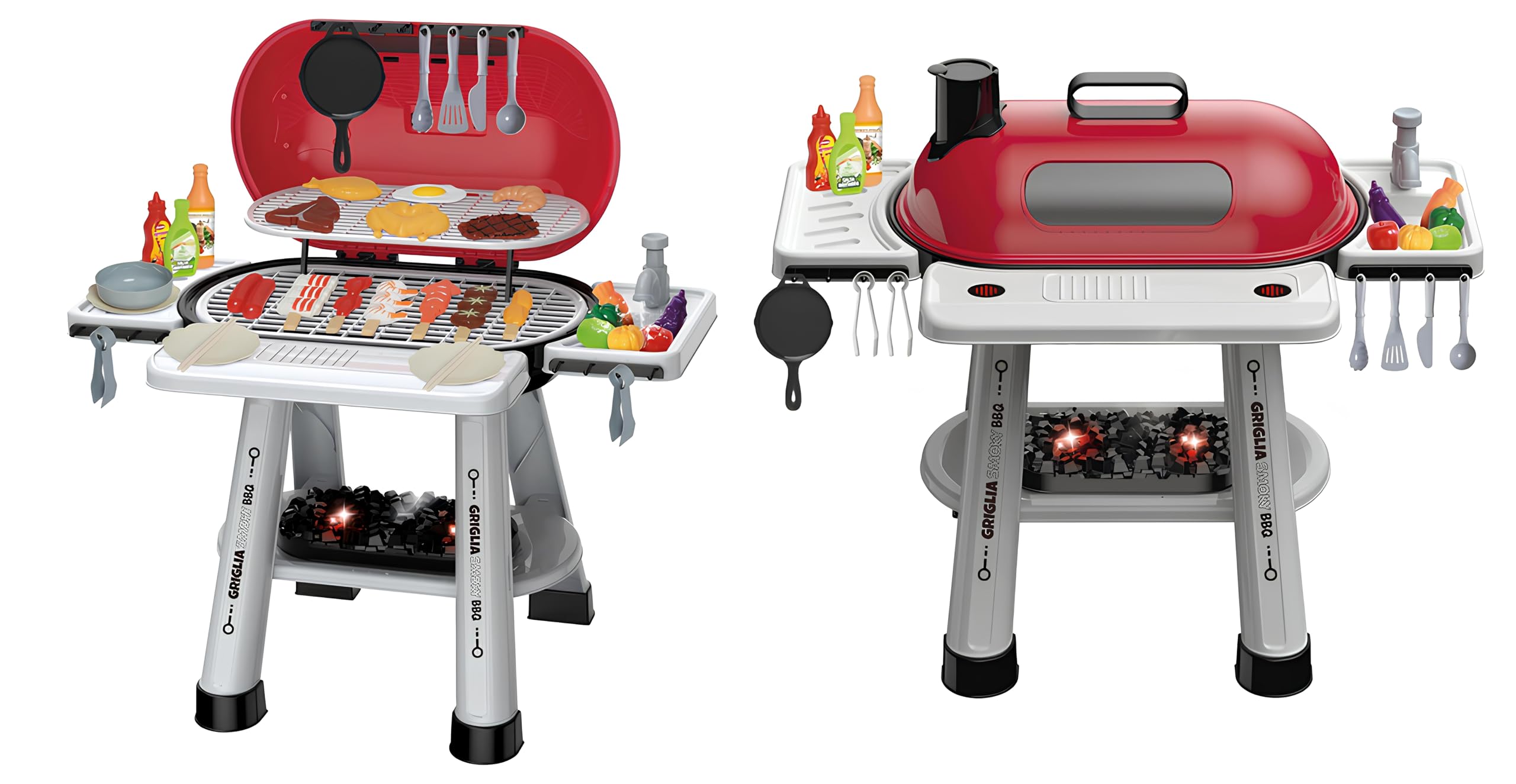 Barbecue Giocattolo Grill con Effetto Fumo Luci Suoni Realistici di Cottura Rubinetto Funzionante ad Acqua Griglia BBQ Barbeque da Cucina con Fumo Grill per Bambini con Accessori Cibo da Grigliare (A)