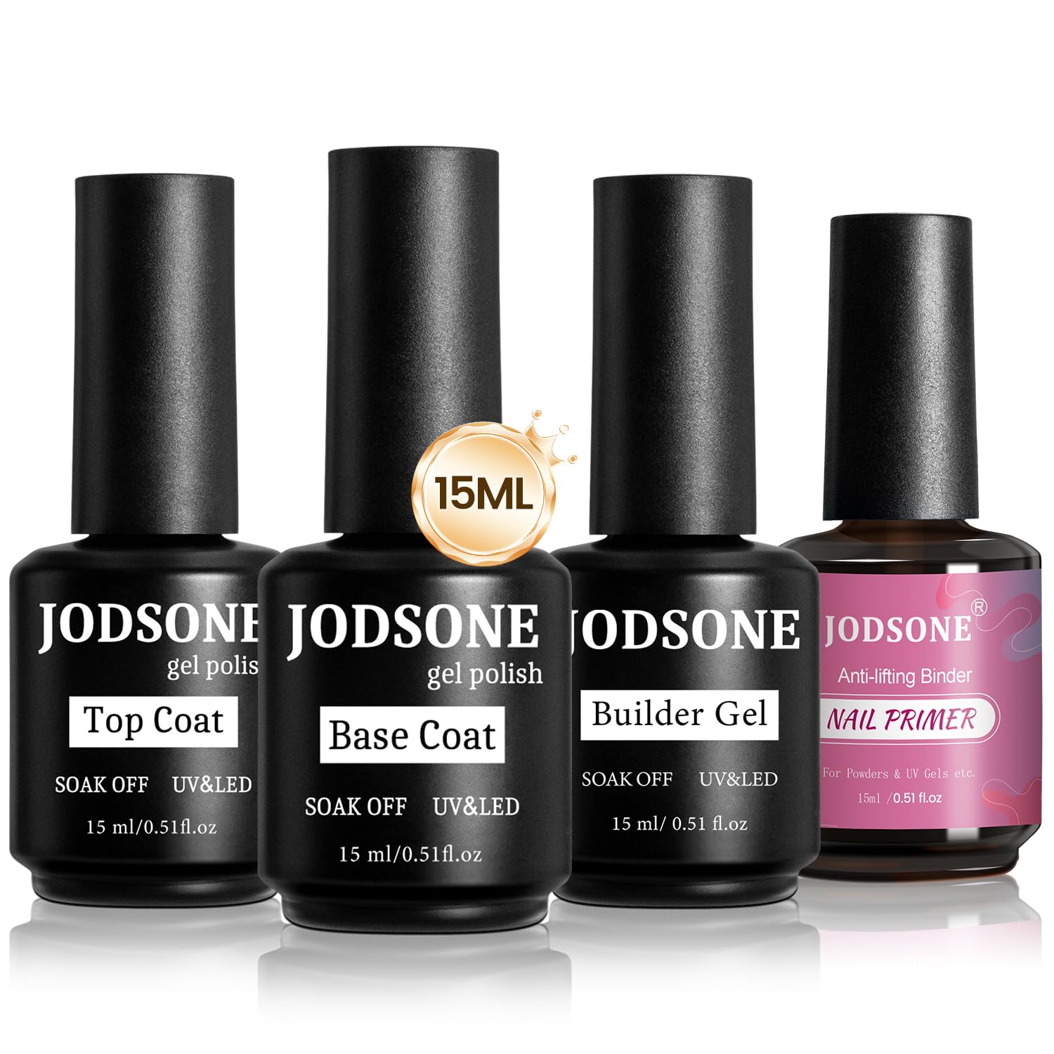 JODSONE4 Bottles of 15ML Nail Primer Base Coat Top Coat and Builder Gel Which Helps Better Fit the Gel Polish