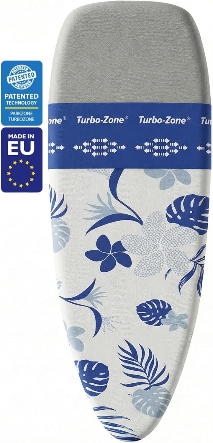Bartnelli Replacement Ironing Board Cover for Pro Luxury Models 51"x19" (Models-1105, 1205) Made in Europe with New Patent Technology Featuring Park & Turbo Zone, EZ Iron Glide Zone (Blue Flowers)