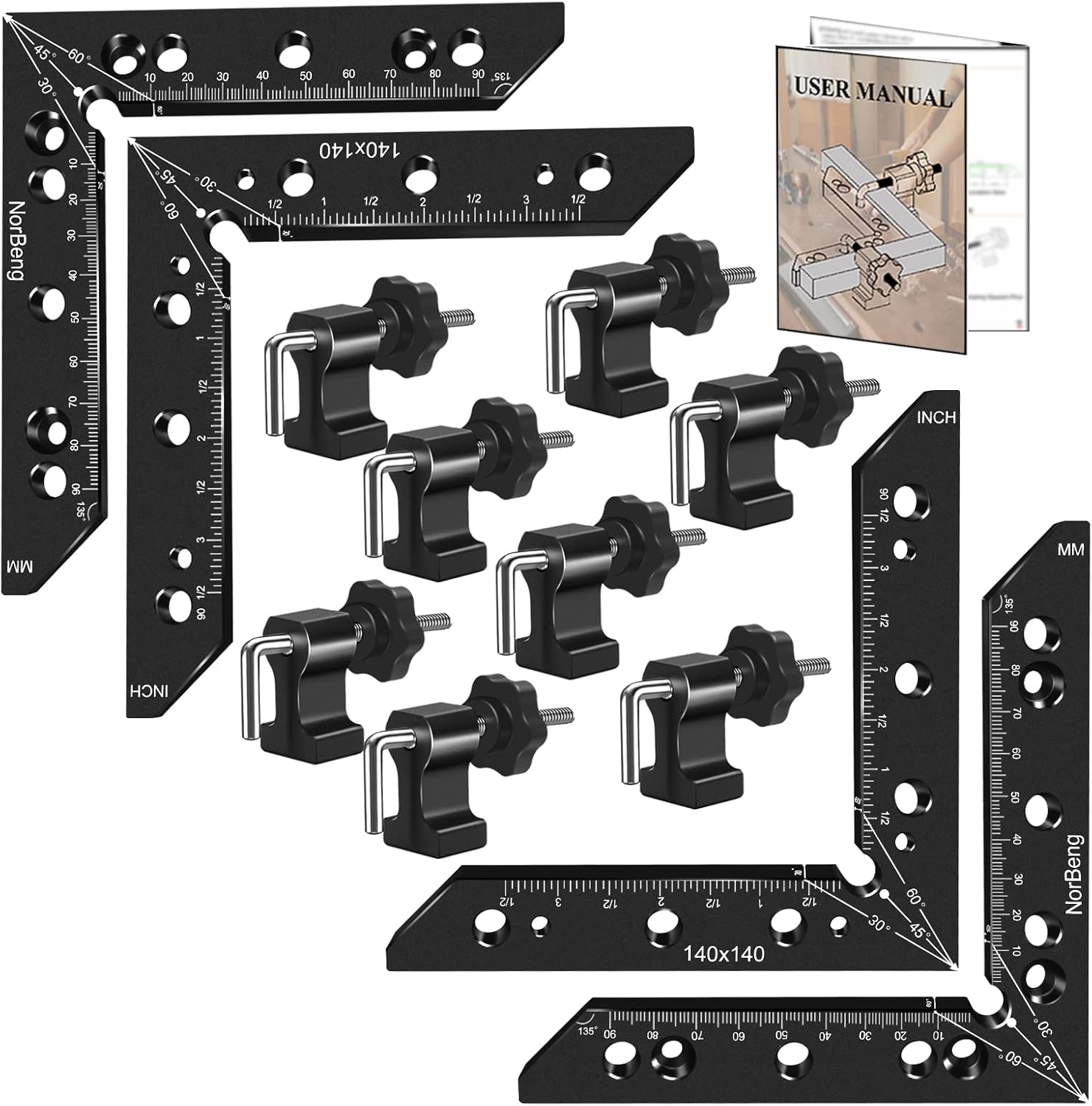 90 Degree Positioning Squares, Aluminum Alloy Right Angle Clamp For Woodworking L Type Corner Clamp Position Tool With 4 Clamps For Box Door Picture Frames 140mm - View #11