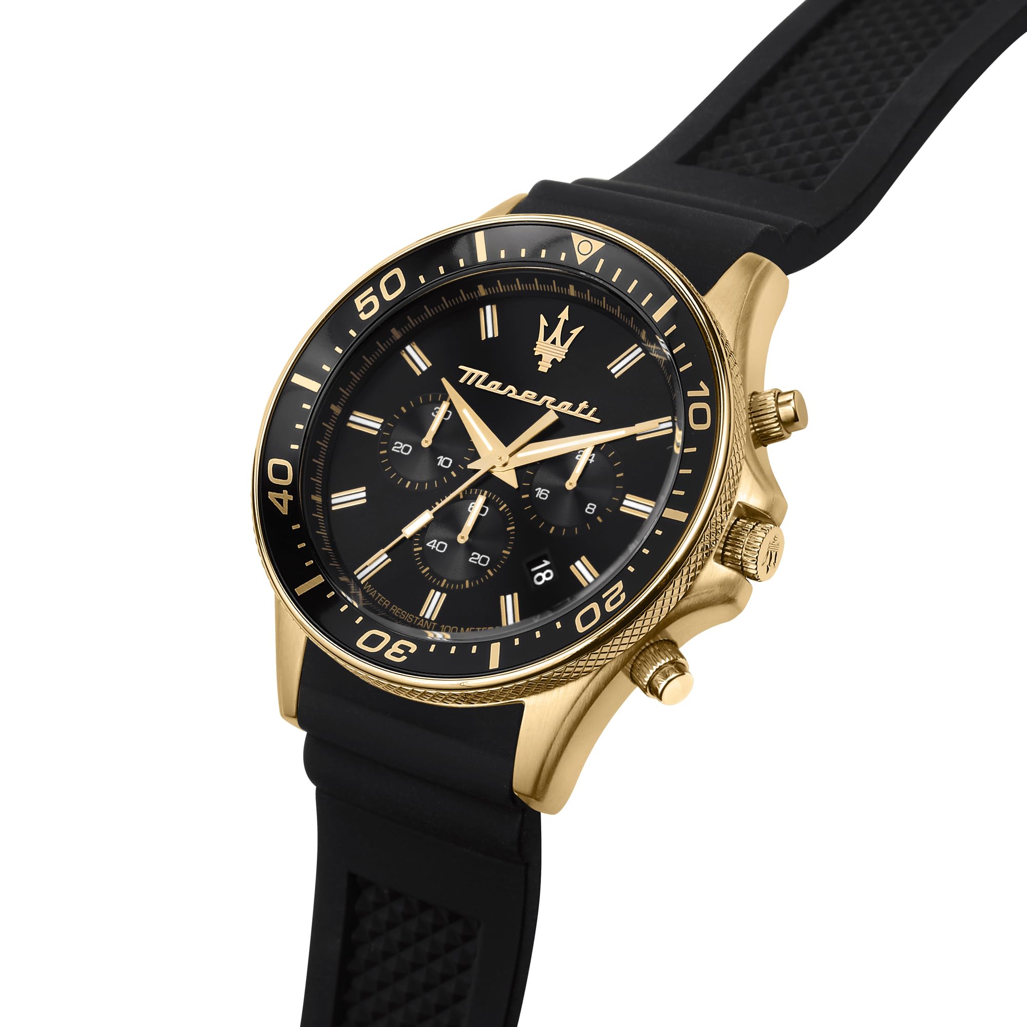 Maserati Orologio da uomo, Collezione Sfida, in Acciaio, PVD Oro, Silicone, con cinturino in Silicone - R8871640001