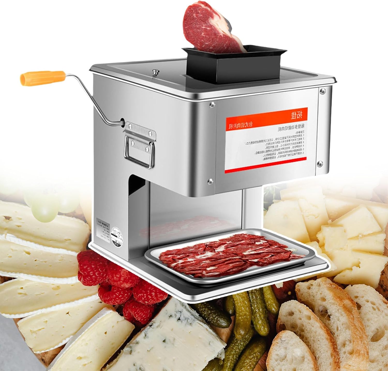 Stainless Steel Slicer, 850W Meat Food Slicer, 2 in 1 Electric/Hand Crank Machine, Suitable for Restaurants, Fast Food Restaurants, Canteens, Food Stalls, Buffets, 7,21mm