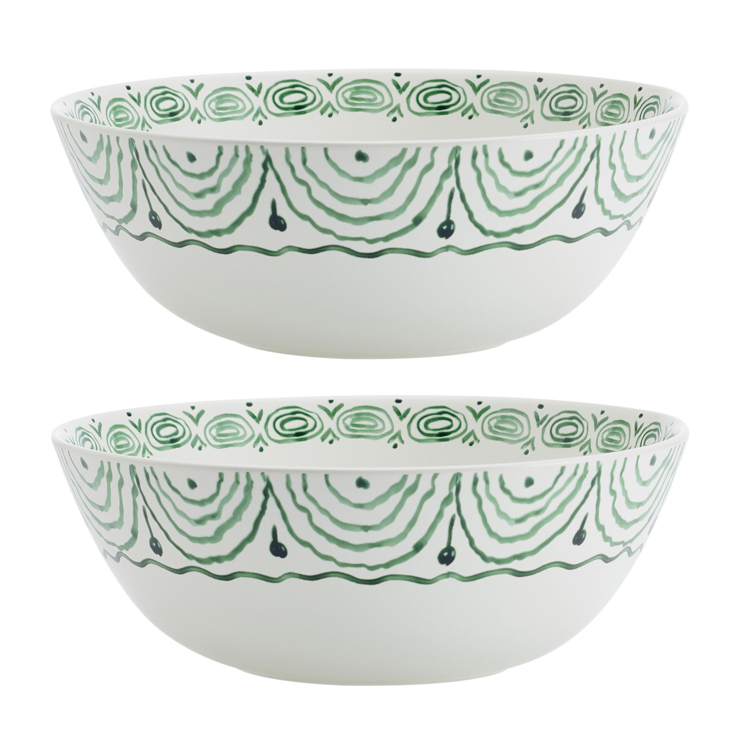 Fitz and Floyd Sicily Green miski do serwowania z solniczką i pieprzniczką, zestaw 2 szt
