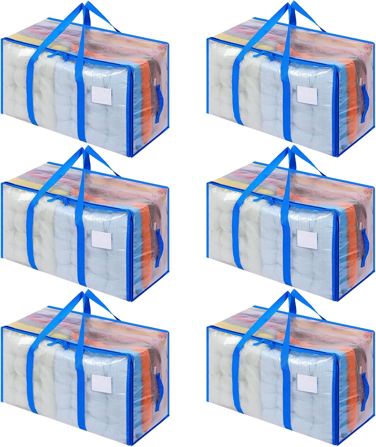Dntorx 6 Pack 105L Moving Bags Large Storage Bags Heavy Duty Moving Box Dorm Packing Box with Zips for Clothes Bedding Duvet Toys Storage, College Dorm Moving Essentials, Blue