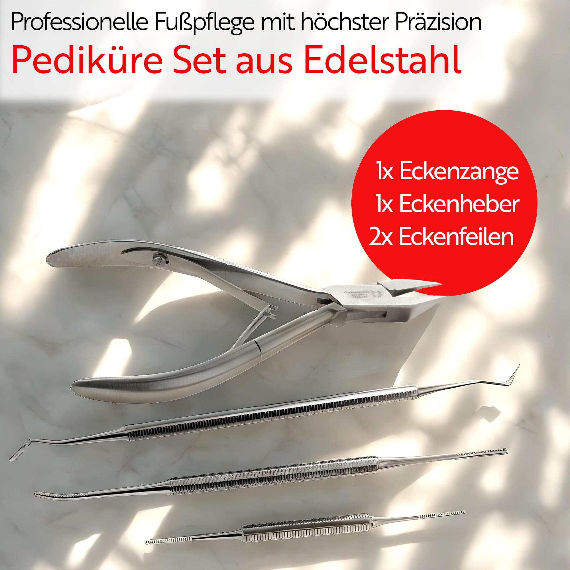 Otto Herder Manicure Pediküre Set aus Nagelzange, Eckenfeilen und Eckenheber, gegen eingewachsene Zehennägel, professionelles Nagelpflegeset aus Edelstahl