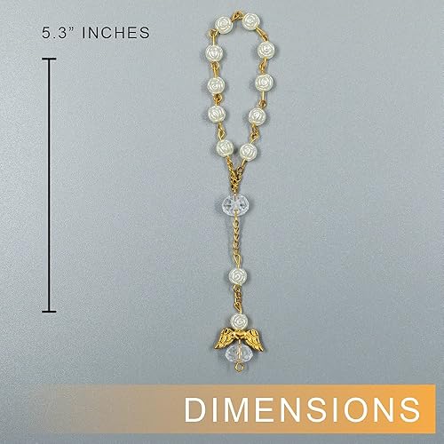 Miniatura 4 de Recuerdos de bautismo con ángeles, mini rosarios chapados en oro marfil, cuentas acrílicas, recuerdos de bautizo, decenarios, recuerdos de comunión,