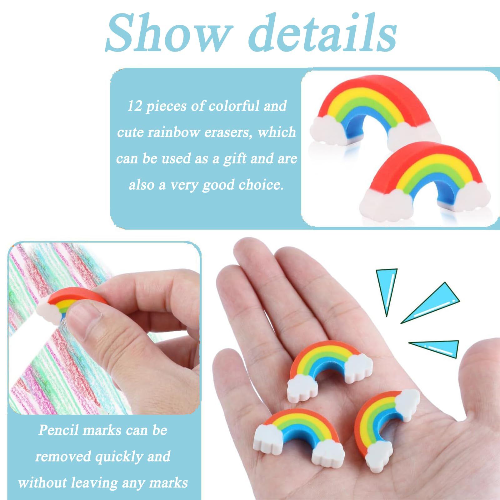 30 gomme da cancellare arcobaleno per bambini, simpatiche gomme a forma di cubo arcobaleno 2B, morbide, colorate, ideali per studenti, insegnanti, schizzi, pittura, forniture artistiche