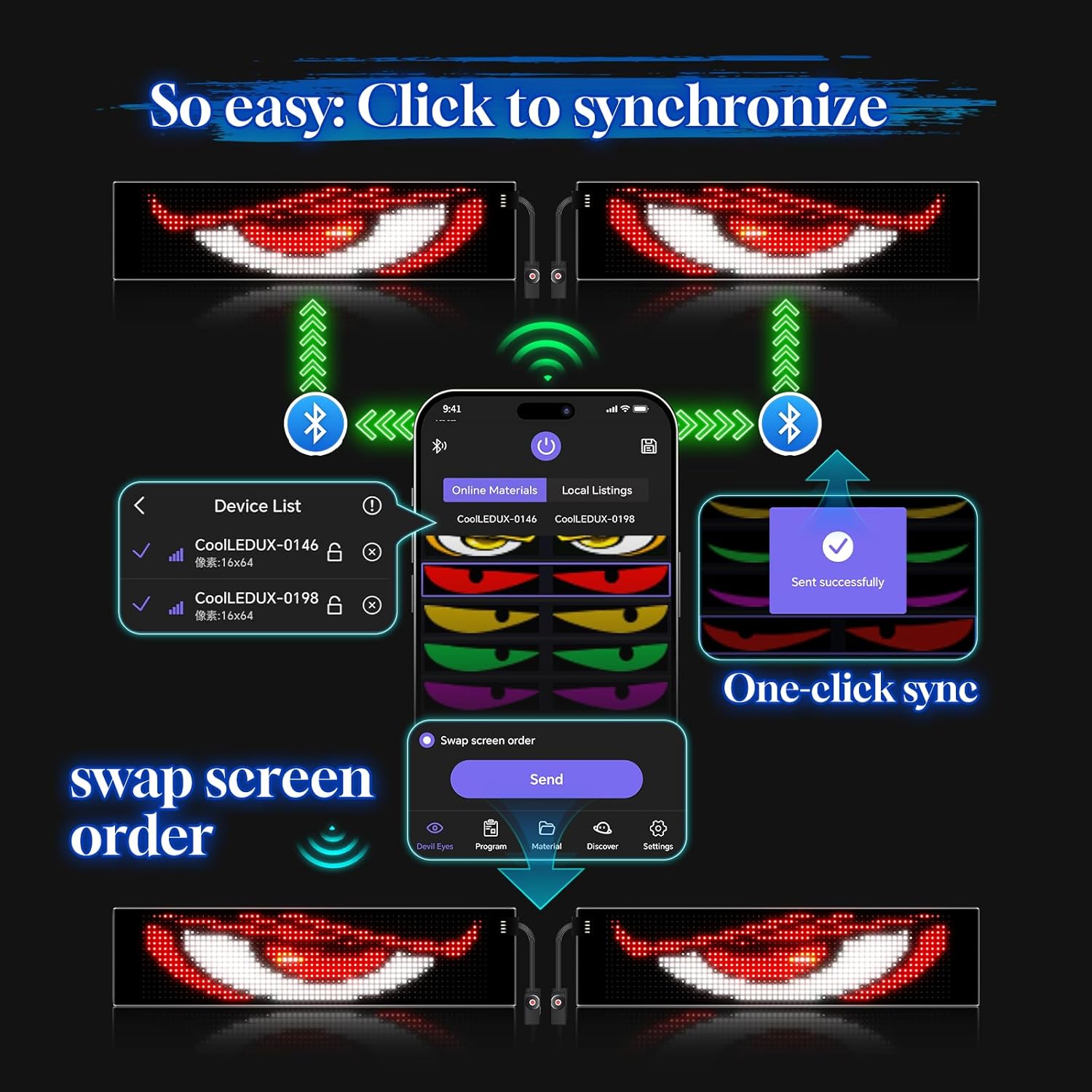 LED Sign for Car Devil's Eyes Light for Windshield APP Control Scrolling Display DIY Programmable Flexible USB 5V LED Name Sign for Window Ads 15 * 4in-2PCS NEMGOME