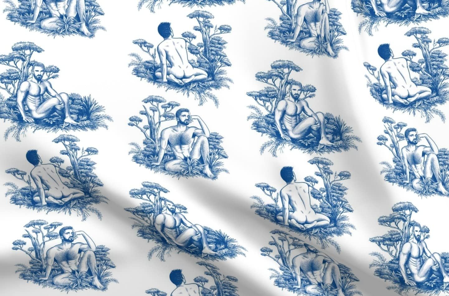 Spoonflower Fabric - Toile Men Sexy Nude LGBTQIA Pride Naked Printed on Organic Cotton Sateen Fabric by The Yard - Sewing Quilting Apparel Home Decor