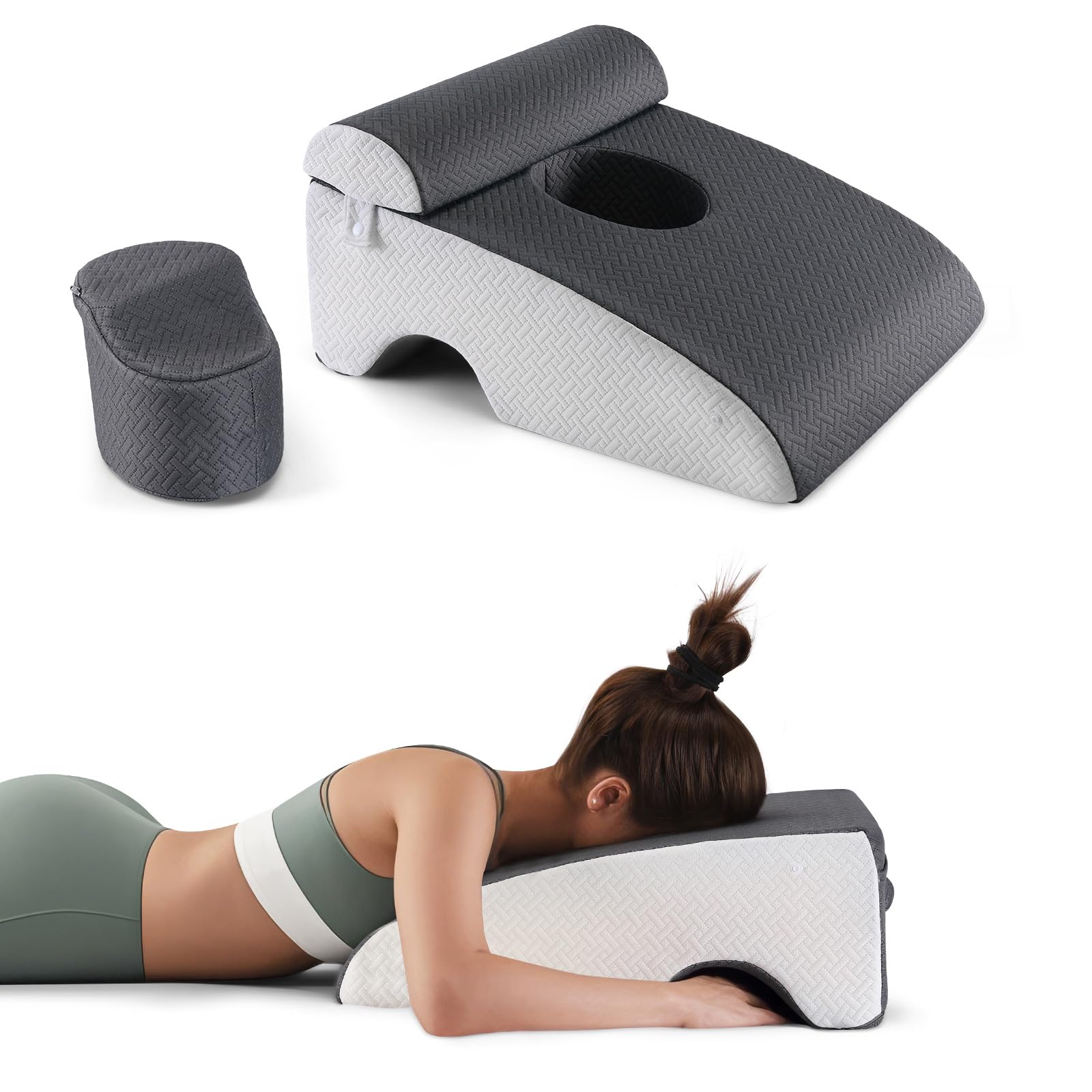 Face Down Pillow After Eye Surgery, Ergonomic Face Down Pillow for Sleeping, Prone Pillow After Eye Surgery for Massage and Stomach Sleeping, Vitrectomy Pillow with Handle and Pocket(Gray)
