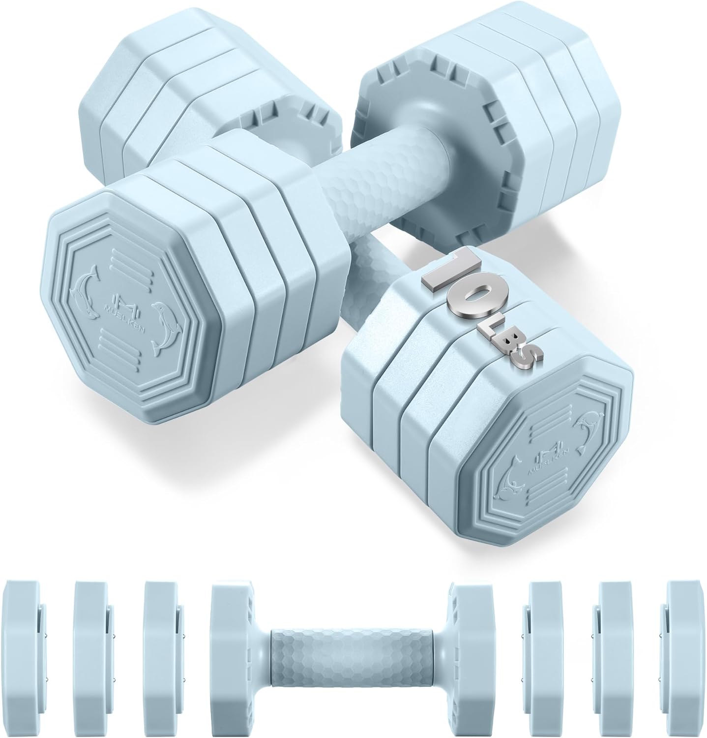 10LB/15LB Adjustable Dumbbells Set of 2, Professional Hex & Octagon Anti-Roll Weights, Fast Adjusting 4-in-1 Hand Weights with Secure Rotating Lock for Men Women Strength Training, Home Gym