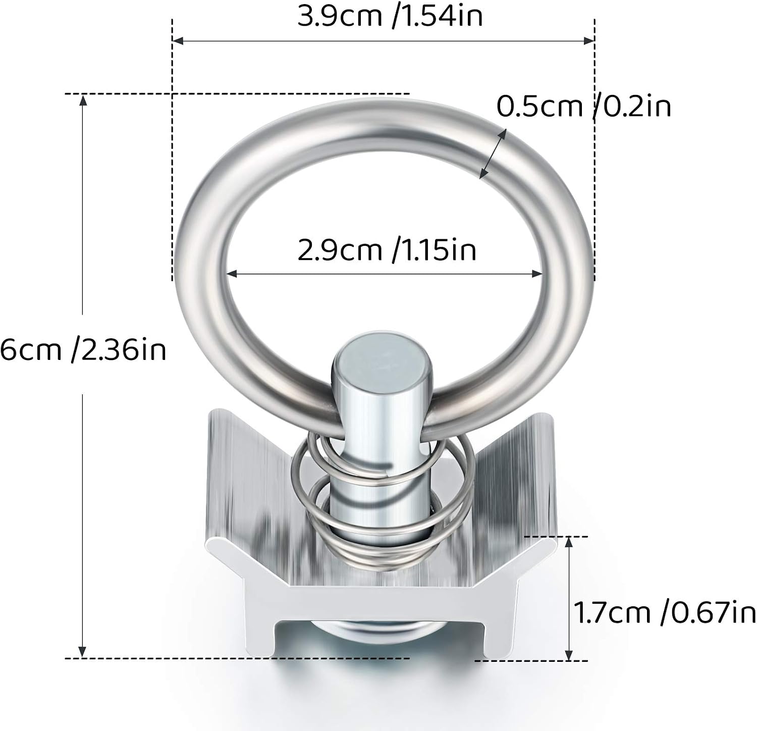 Hotop Single Stud Fitting L Track 4, 000lb Capacity with Stainless Steel Round Ring Aluminum Keeper Cargo Control for Airline Track Logistic Installation(10 Pcs)