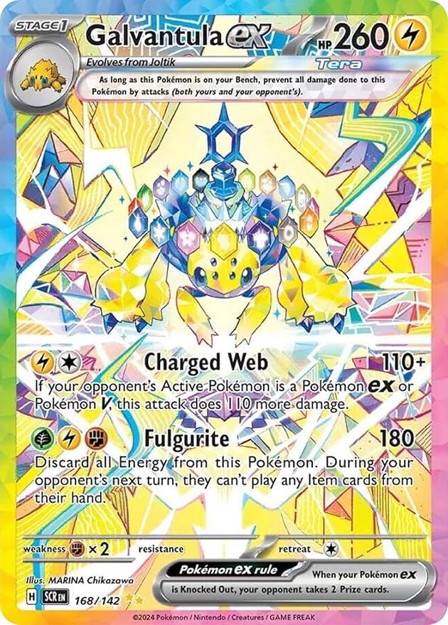 Galvantula ex 168/142 specjalna ilustracja rzadka karta Pokemon (SV Stellar Crown) + TitanCards Toploader