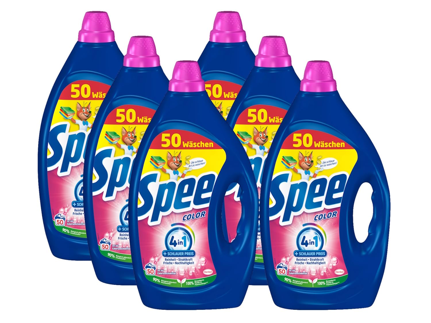 Spee Aktiv Gel Color 4 + 1 Waschmittel 300 WL (6 x 50 Waschladungen), Flüssigwaschmittel mit 4 + 1 Formel vereint Reinheit, Strahlkraft, Frische & Nachhaltigkeit, 20° - 60° C