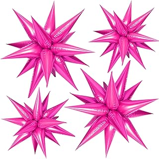 FUNTOOB Hot Pink Balloons Star Balloons Metallic Star Foil Balloons Hot Pink Star Cone Balloons Starburst Balloon Spike Balloons for Birthday Graduation Business Event Christmas Decorations (50Pcs)