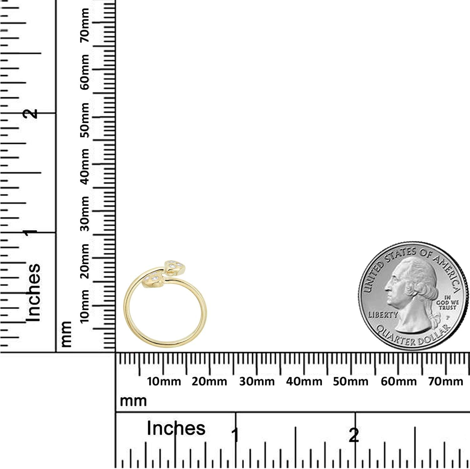 AVORA 10K Yellow Gold Adjustable Bypass Wrap Heart Toe Ring with Simulated Diamond CZ