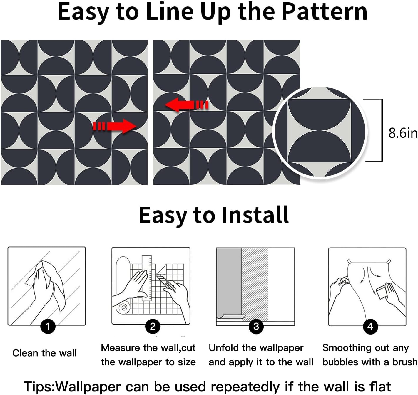 Dimoon 236"x17.3"Peel and Stick Wallpaper Geometric Contact Paper Vintage Navy Blue Beige Wall Paper Removable Square Waterproof Self Adhesive Wall Covering for Bedroom Shelf Liner Decal Vinyl Roll