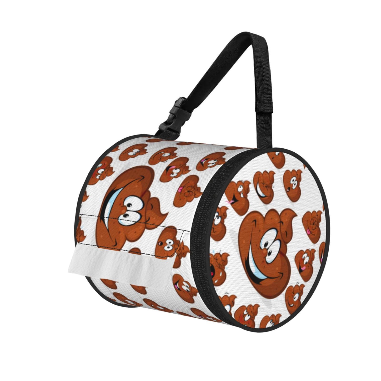 Funny Poop Printed Toilet Paper Holder Bag, Adjustable Strap Roll Paper Organizer for Car Kitchen Outdoor