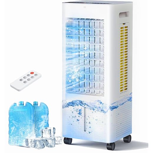 Evaporative Air Cooler with Remote & Timer, 2200+ CFM Portable Fan That Blows Cold Air for Large Room, Home Office, Bedroom - 2.1Gal High-Capacity Tank, 3 Modes, Whisper Quiet 30dB & Sleep Mode