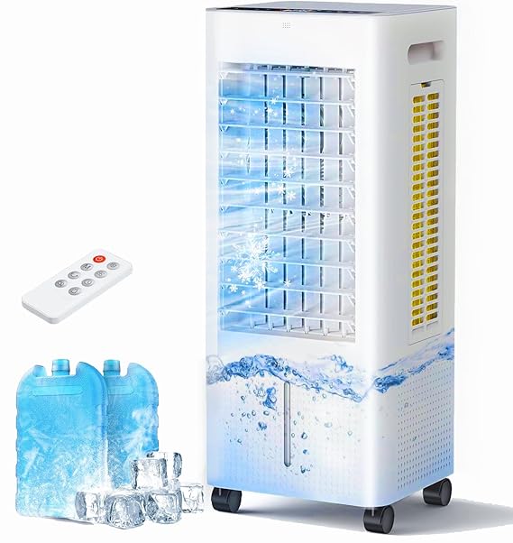 Evaporative Air Cooler with Remote & Timer, 2200+ CFM Portable Fan That Blows Cold Air for Large...
