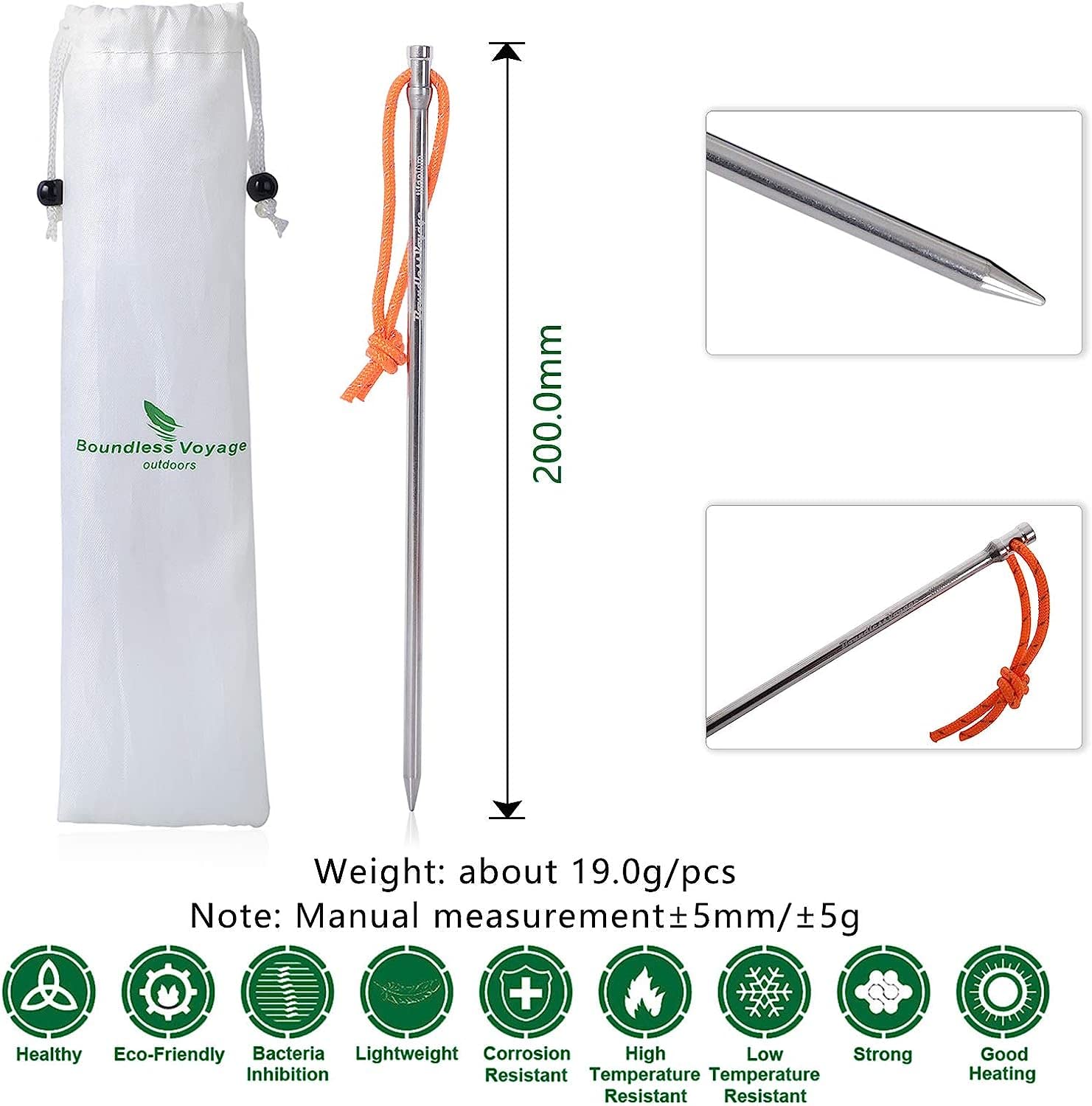 Śledzie do namiotu ze stopu tytanu Szpilki do namiotu kempingowego na świeżym powietrzu Przedłużają kołki do namiotu 20 cm za pomocą liny (6/8 sztuk) (6 sztuk)