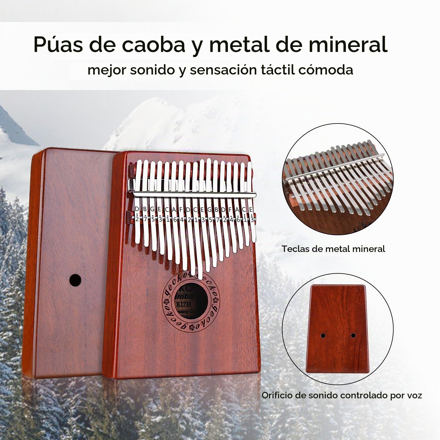 GECKO Kalimba 17 Keys Thumb Piano builts-en caja de protección EVA de alto rendimiento, martillo de afinación e instrucción de estudio.