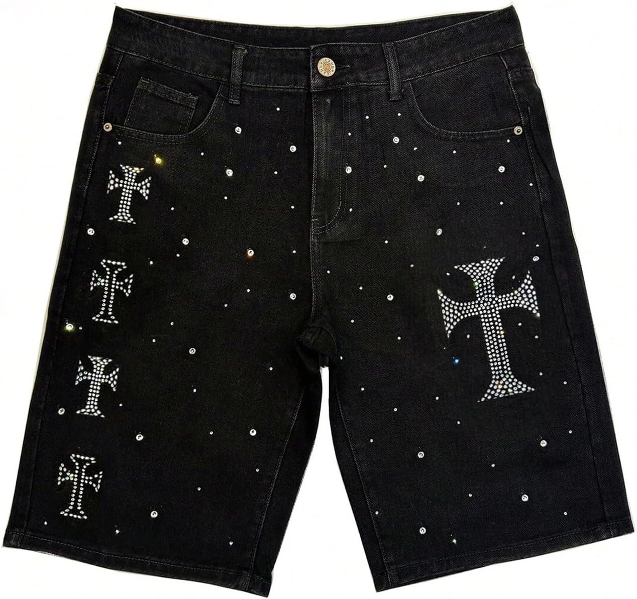 SHENHE Men's Baggy Jean Shorts Punk Rhinestone Vintage Jorts Hip Hop Denim Shorts Streetwear