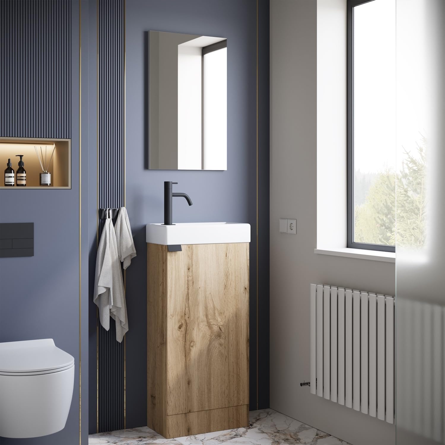 Badplaats B.V. Mobili WC Orion – 40 x 22 cm – rovere chiaro – Mobili per WC a pavimento – Salvaspazio – Armadietto pensile per ospiti WC